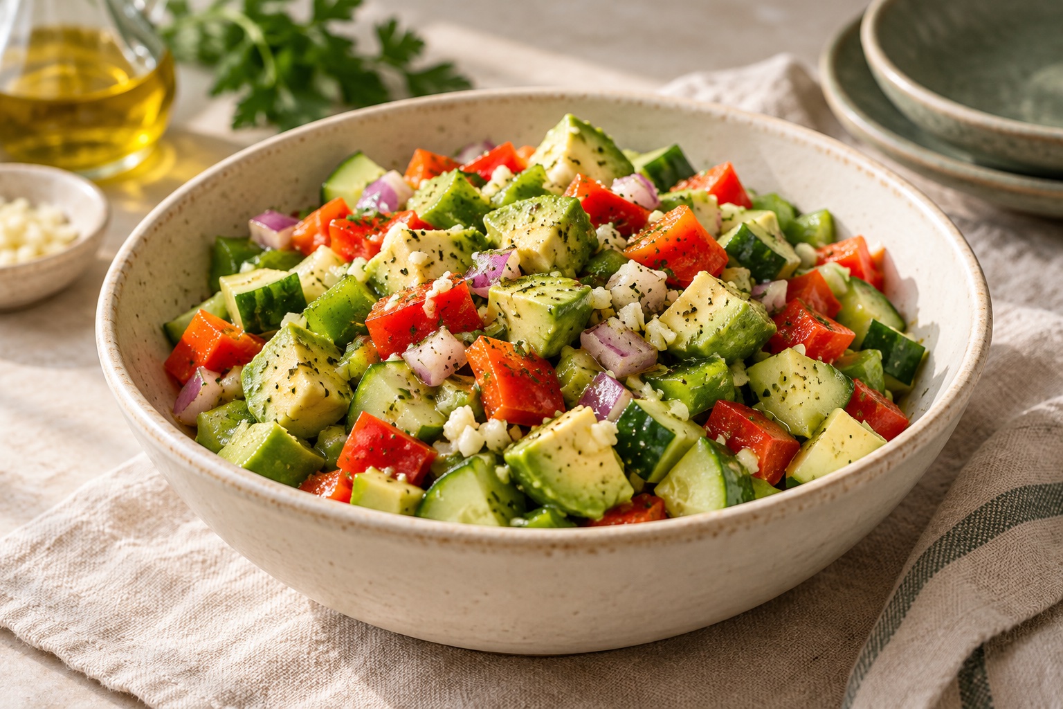 AI-generated illustration of avocado & pepper chopped salad