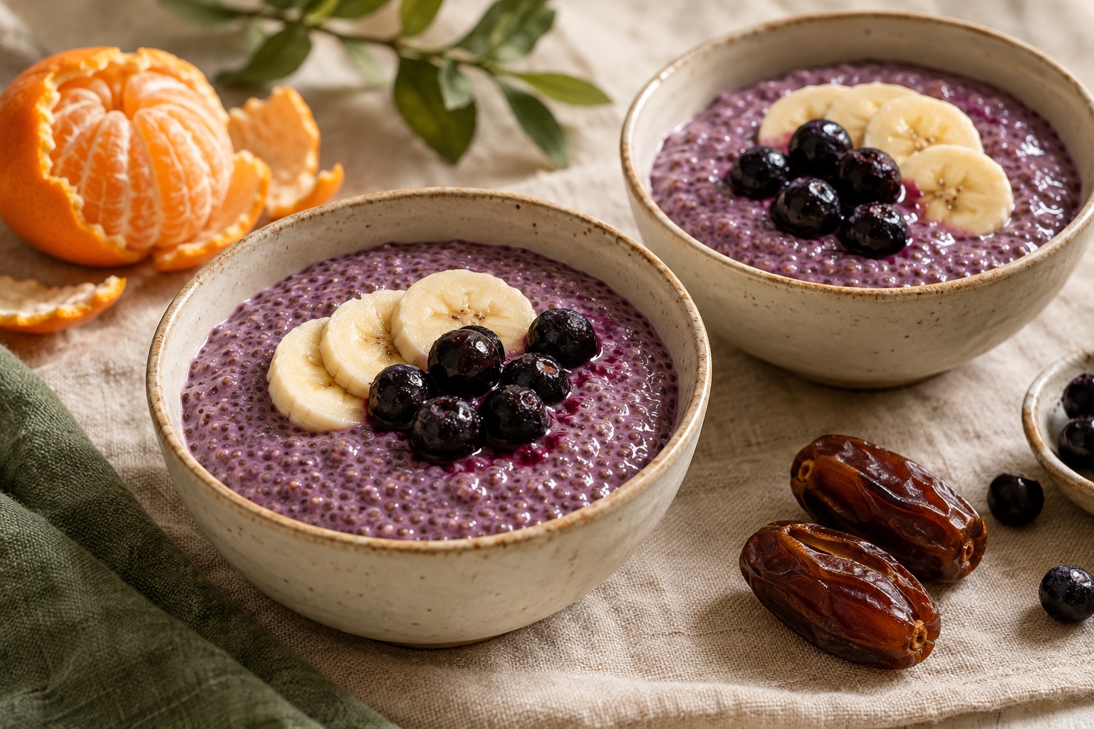 AI-generated illustration of banana and aronia chia pudding
