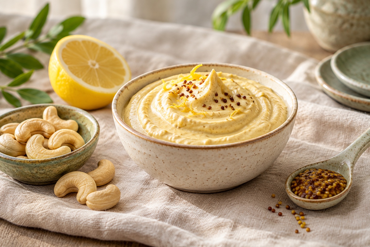 AI-generated illustration of cashew, lemon & mustard spread