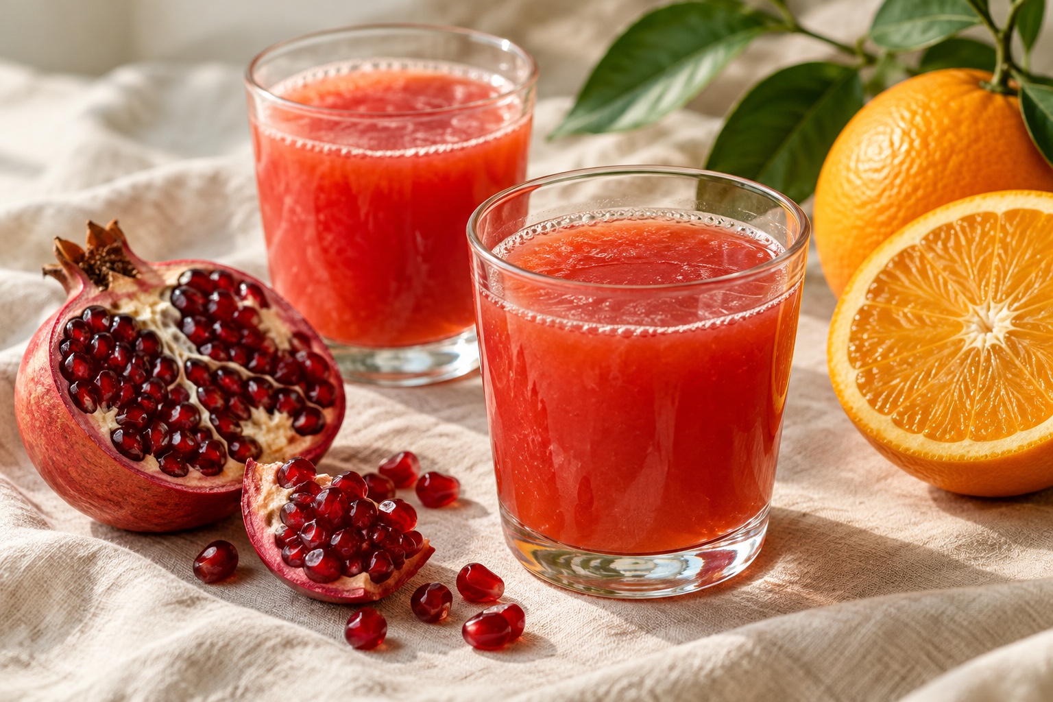 AI-generated illustration of pomegranate and orange juice